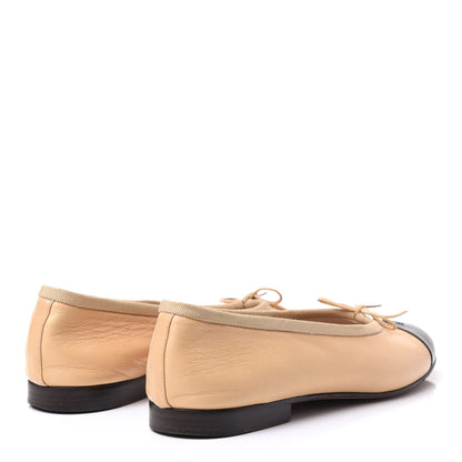 Chanel Lambskin Cap Toe CC Ballerina Flats 39 Beige Black 4 of 9