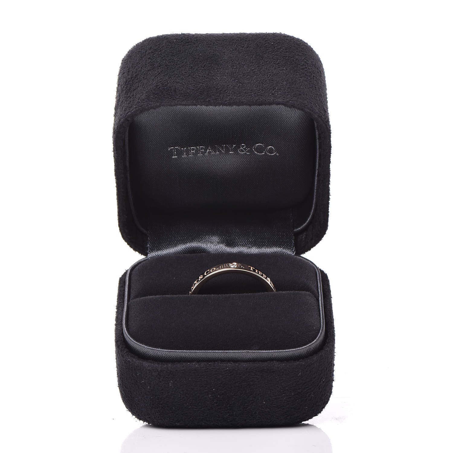 Tiffany 18K Rose Gold Diamond 3mm Logo Band Ring 56 7.75 5 of 5