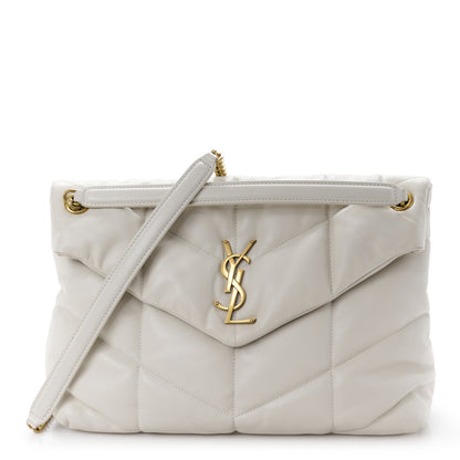 Saint Laurent Lambskin Quilted Medium Loulou Puffer Monogram Chain Satchel Crema Soft 1 of 13