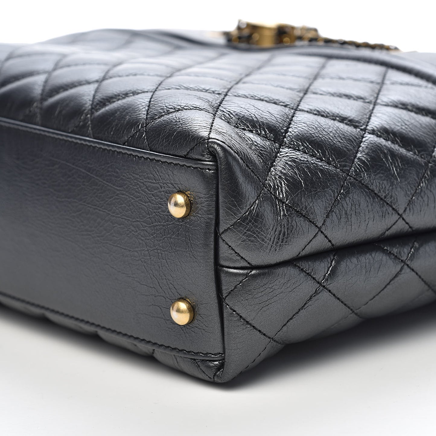 Aged Calfskin Quilted Drawstring Shopping Tote Black