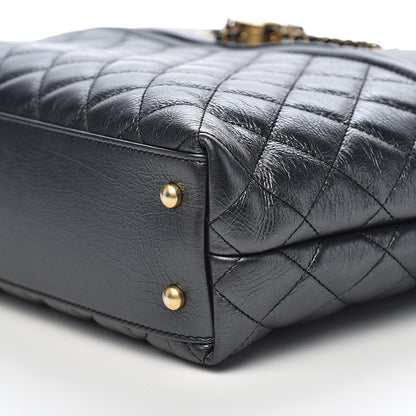 Chanel Aged Calfskin Quilted Drawstring Shopping Tote Black 11 of 13