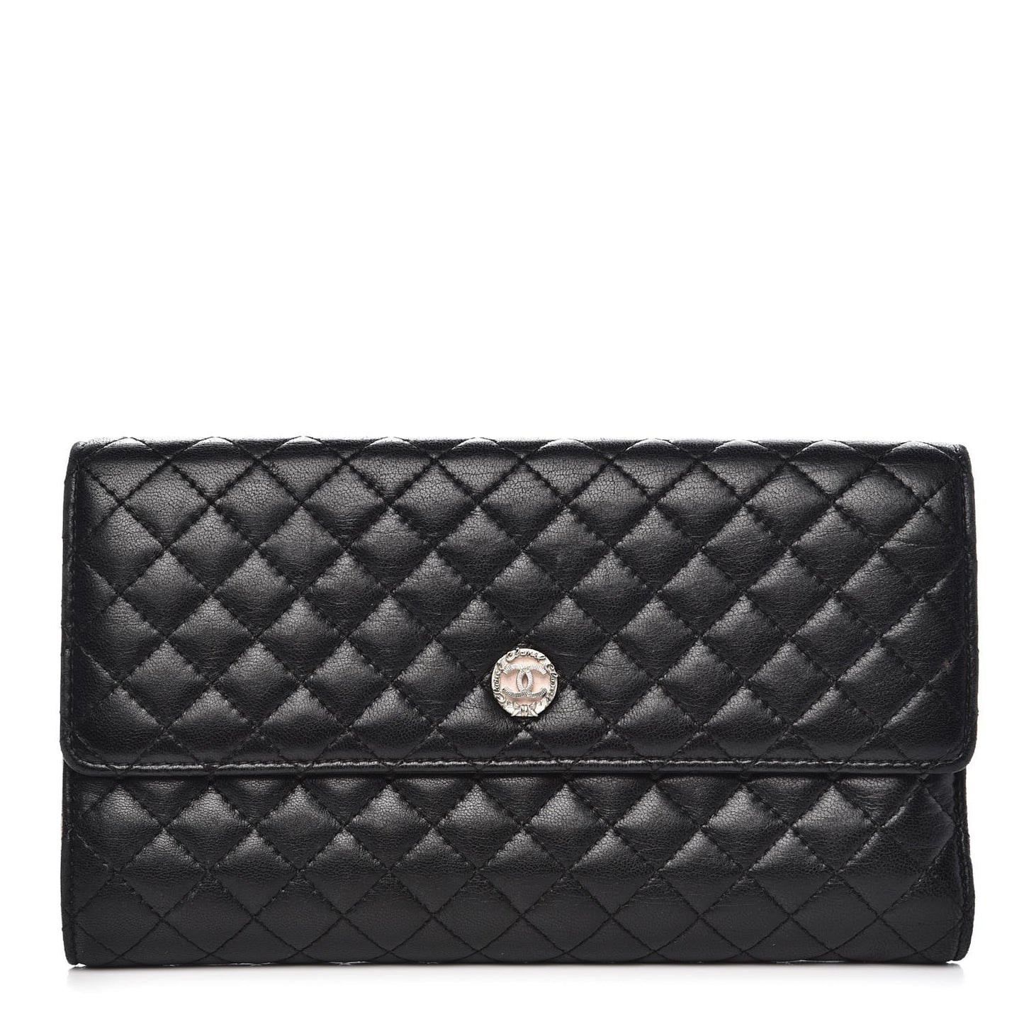 Lambskin Micro Quilted Tri-Fold Wallet Black