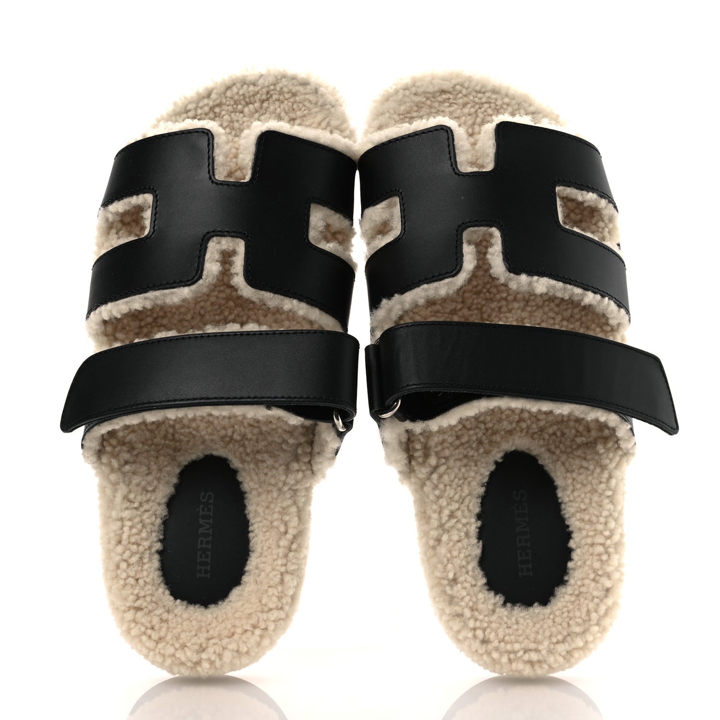 Calfskin Woolskin Womens Chypre Sandals 37.5 Black Ecru
