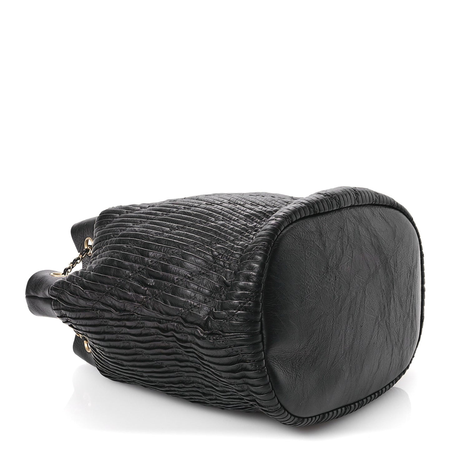Iridescent Crumpled Calfskin Coco Pleats Drawstring Bag Black