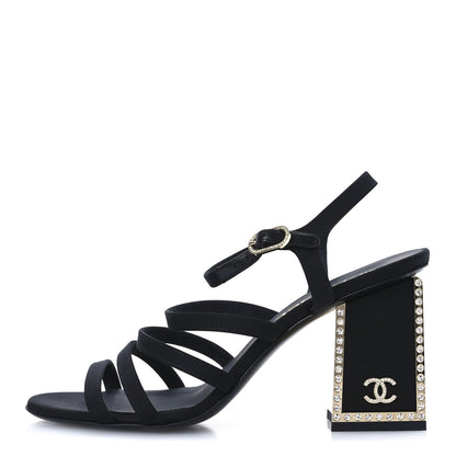 Chanel Grosgrain Crystal CC Sandals 40 Black 1 of 10