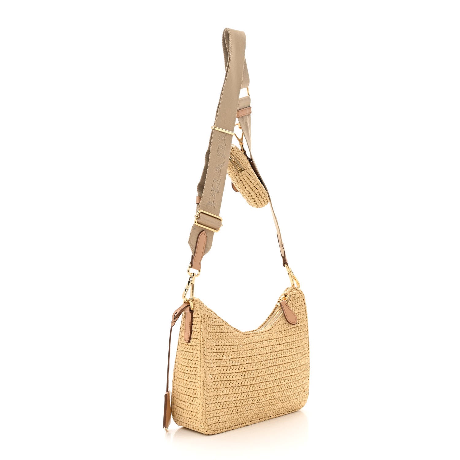 Prada Yarn Raffia Effect Crochet Re-Edition 2005 Shoulder Bag Naturale 3 of 11