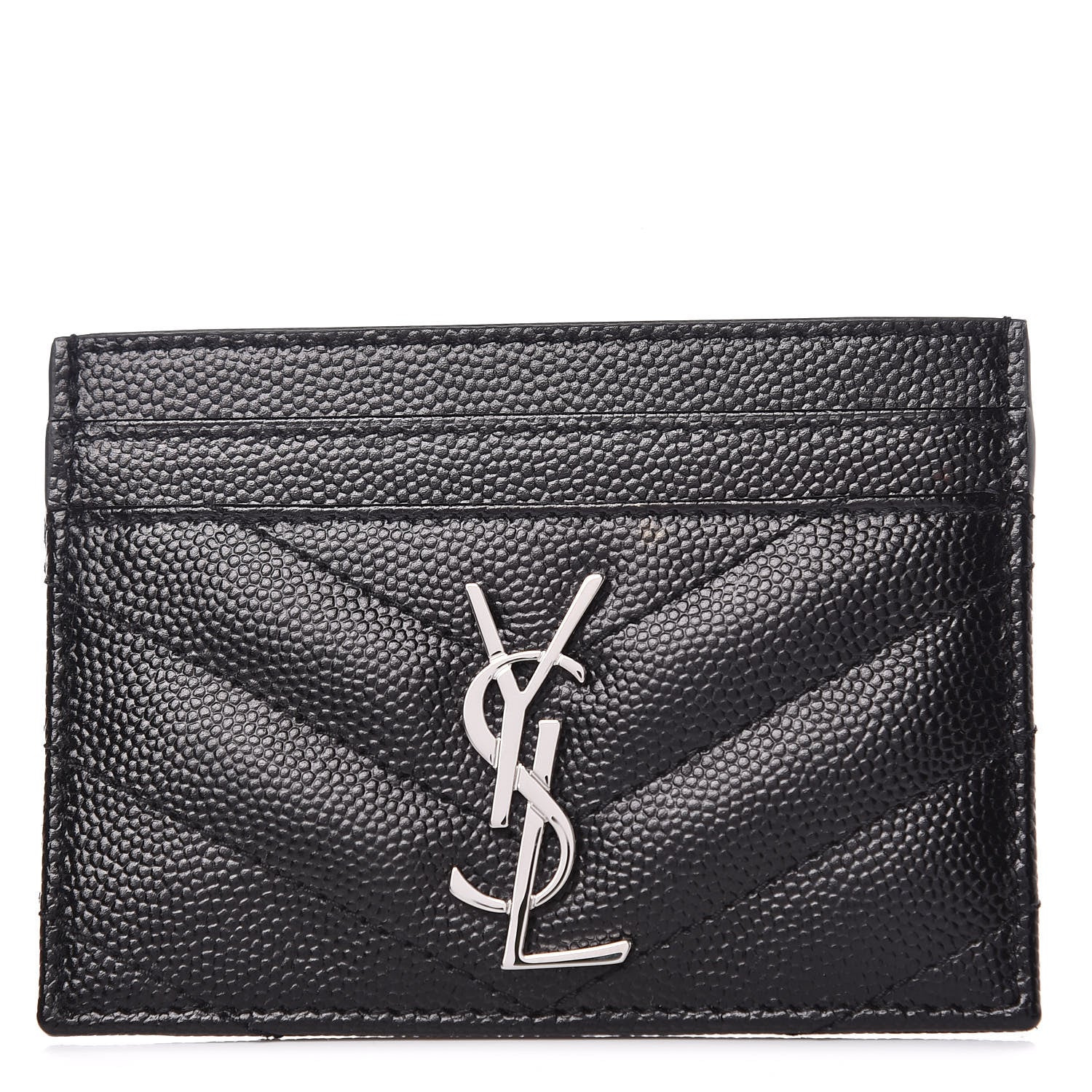Saint Laurent Grain De Poudre Matelasse Chevron Monogram Credit Card Case Black 1 of 8