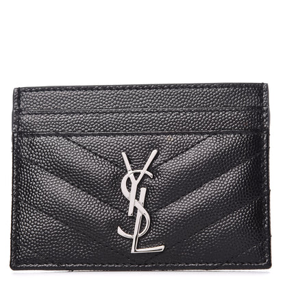 Saint Laurent Grain De Poudre Matelasse Chevron Monogram Credit Card Case Black 1 of 8