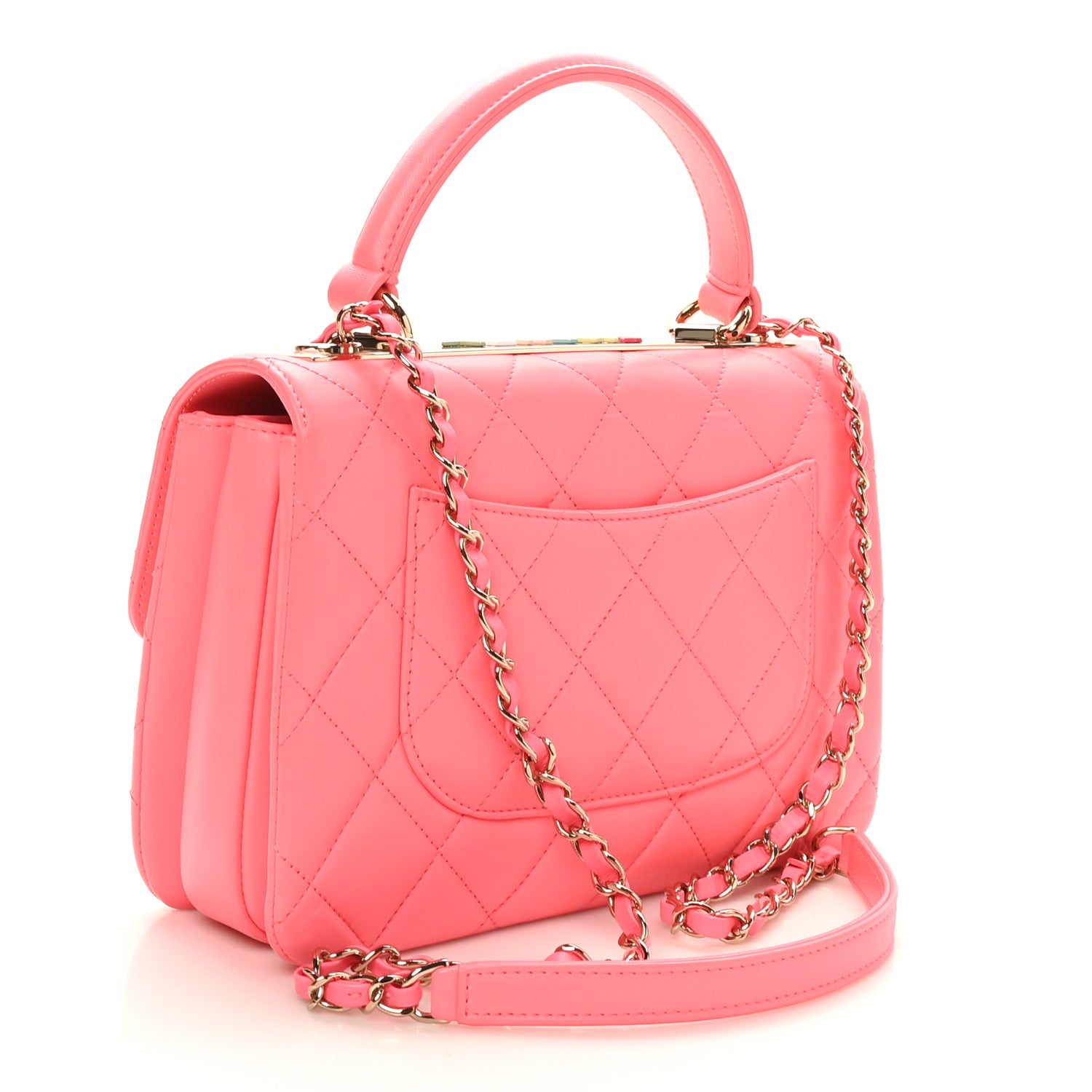 Chanel Lambskin Lacquered Quilted Mini Trendy CC Dual Handle Flap Bag Coral Pink 2 of 10