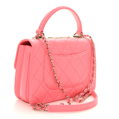 Chanel Lambskin Lacquered Quilted Mini Trendy CC Dual Handle Flap Bag Coral Pink 2 of 10