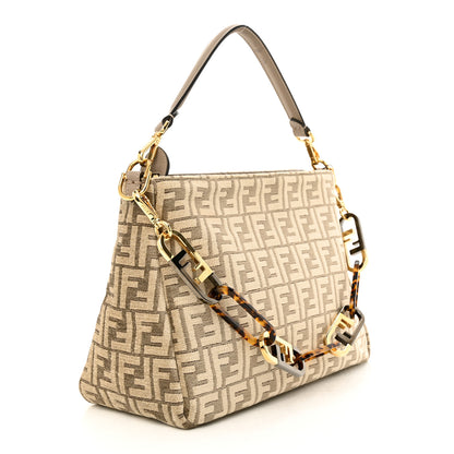 Fendi Chenille Vitello Seta Plexiglass FF Fendi O'Lock Zipper Tortora Nuvola 3 of 13