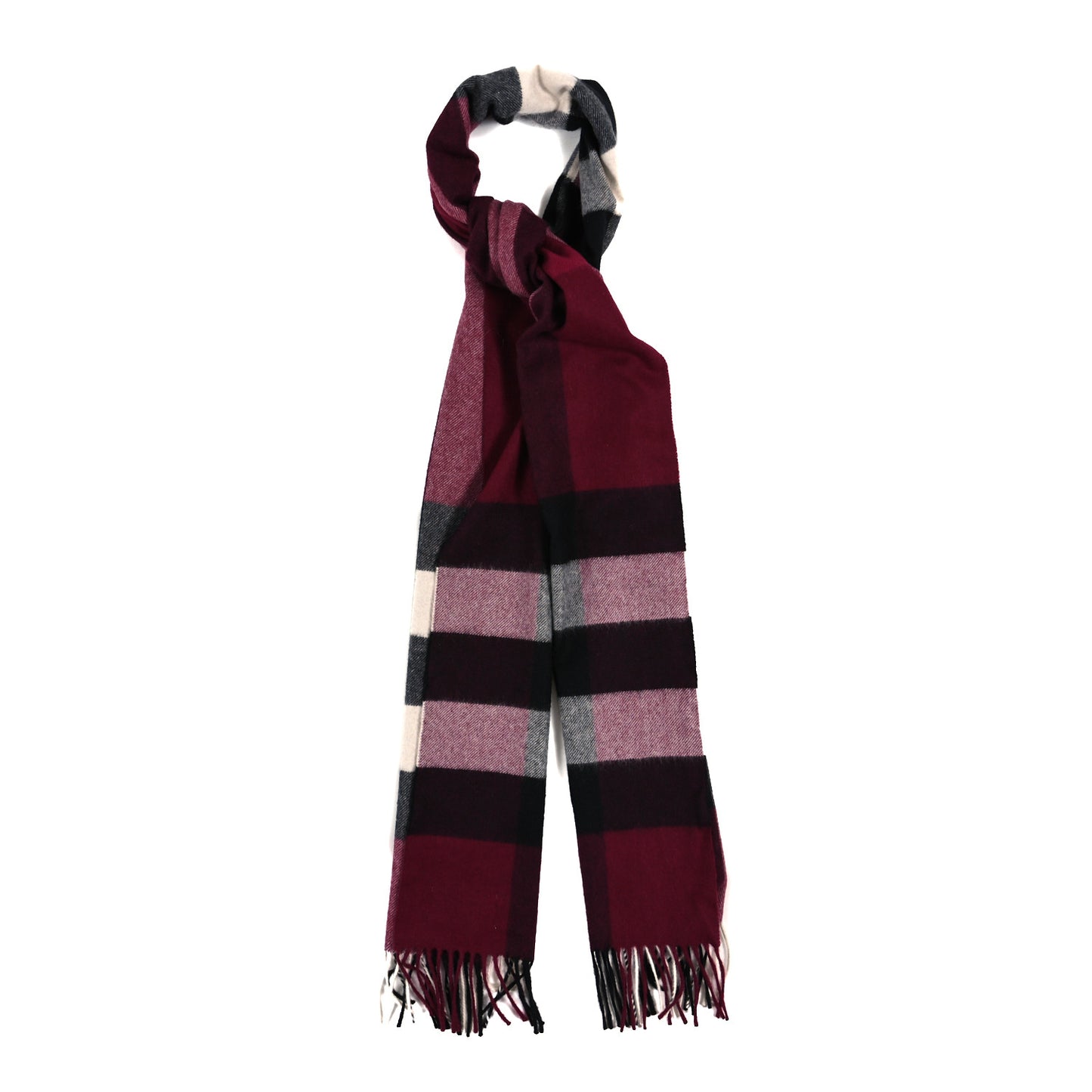 Cashmere Mega Check Fringe Scarf Red