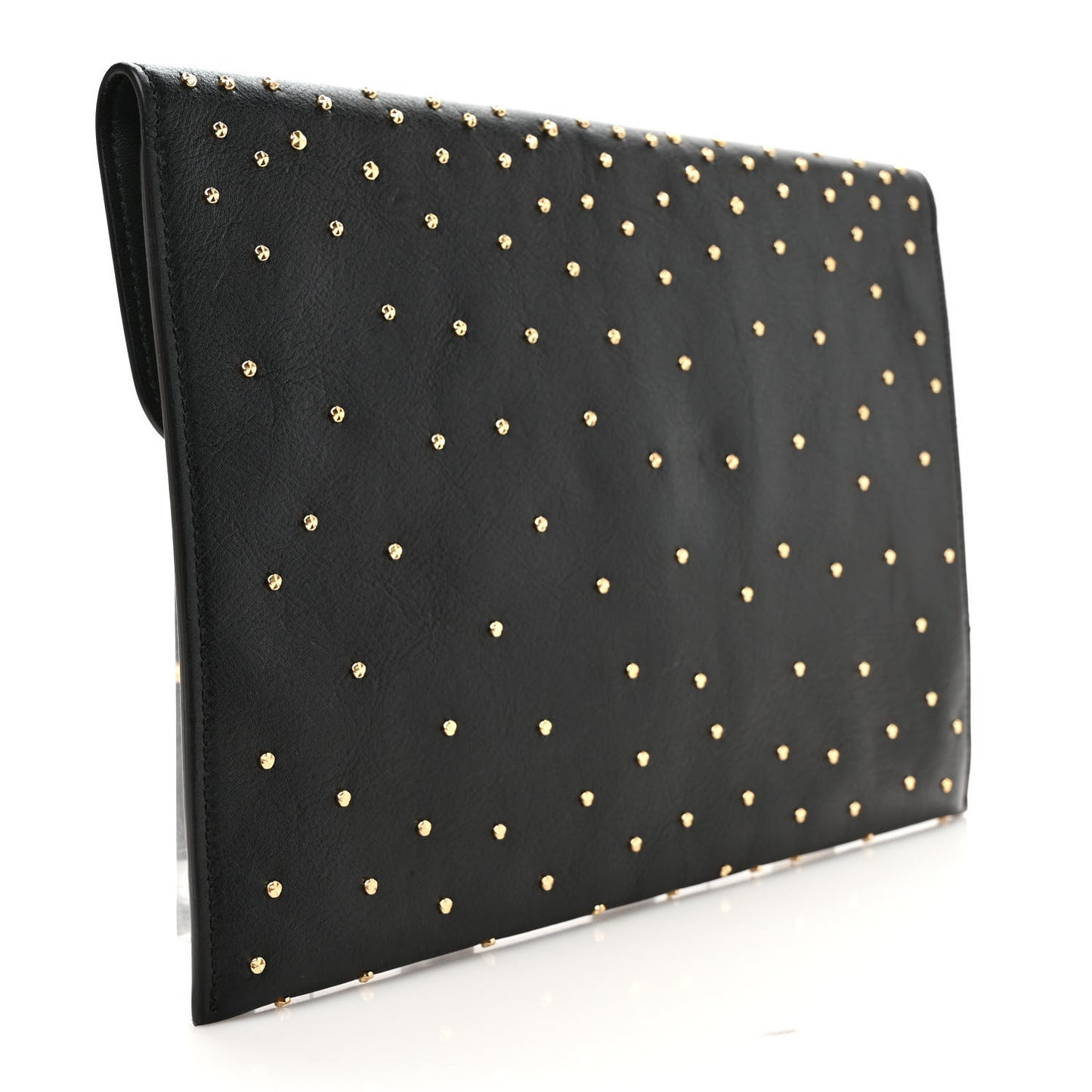 Calfskin Studded Skull Envelope Clutch Black