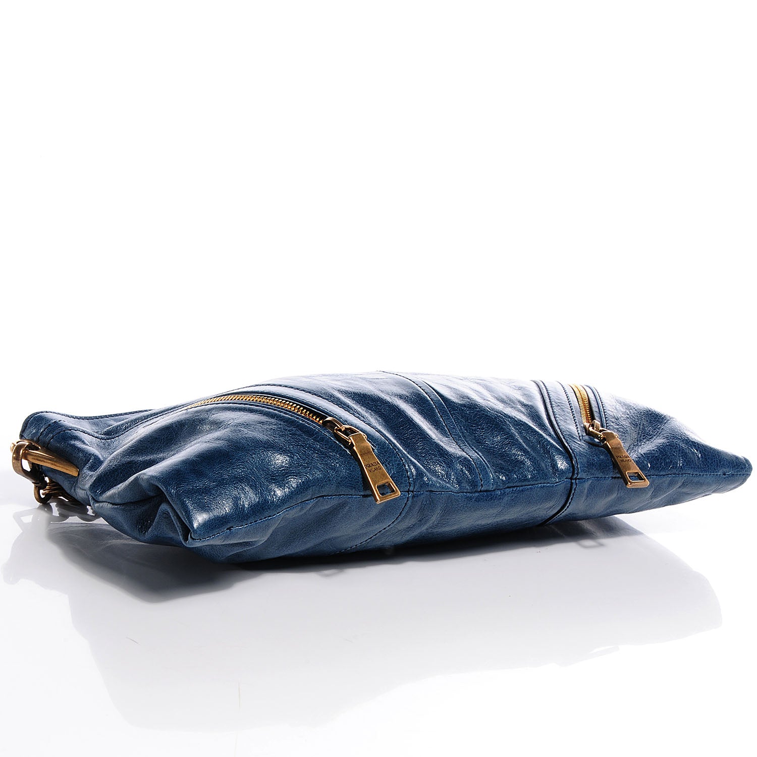 Prada Vitello Shine Clutch Bag Denim 4 of 8
