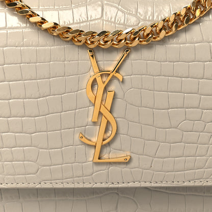 Saint Laurent Calfskin Crocodile Embossed Medium Monogram Sunset Blanc Vintage 9 of 11