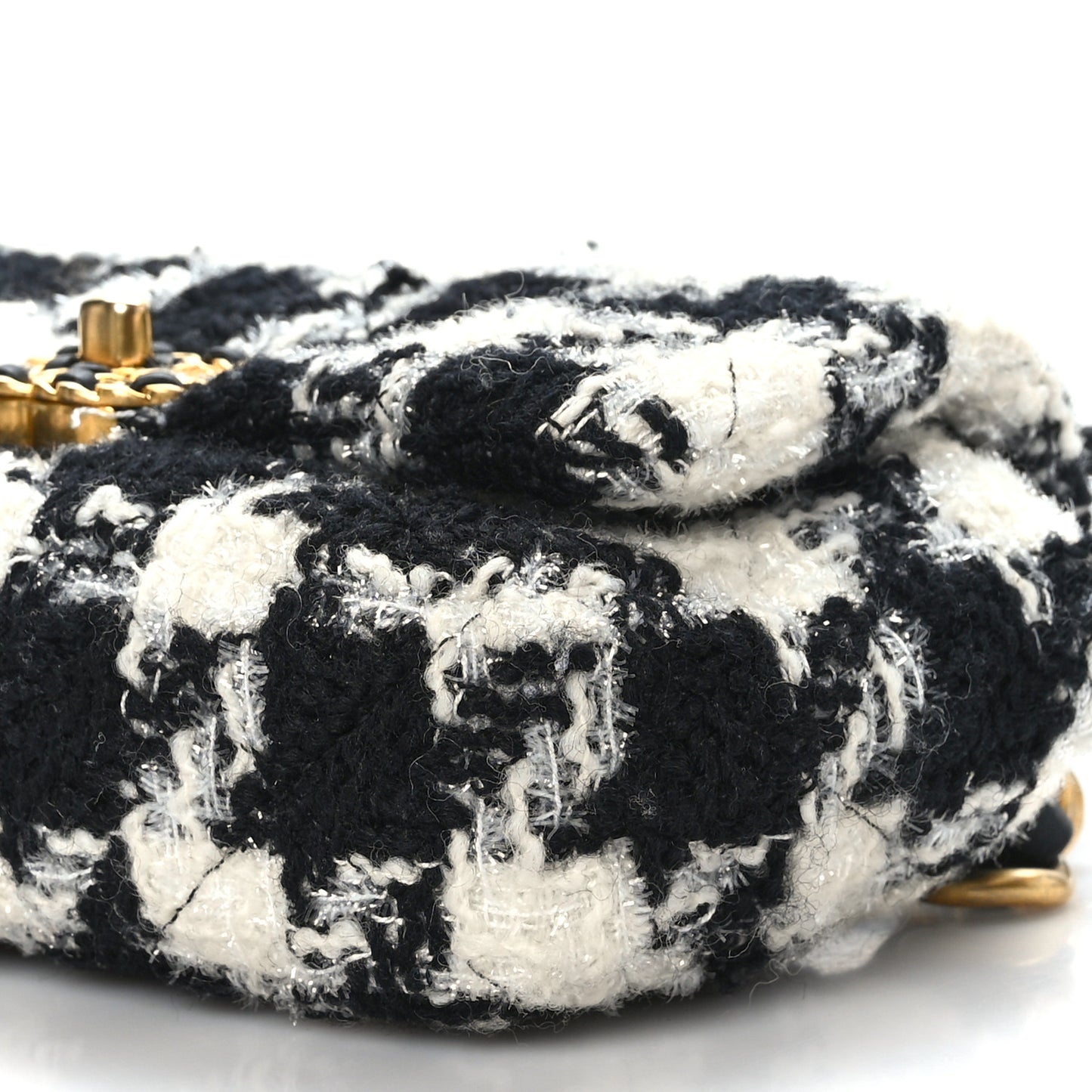 Tweed Quilted Chanel 19 Waist Bag Black Ecru White