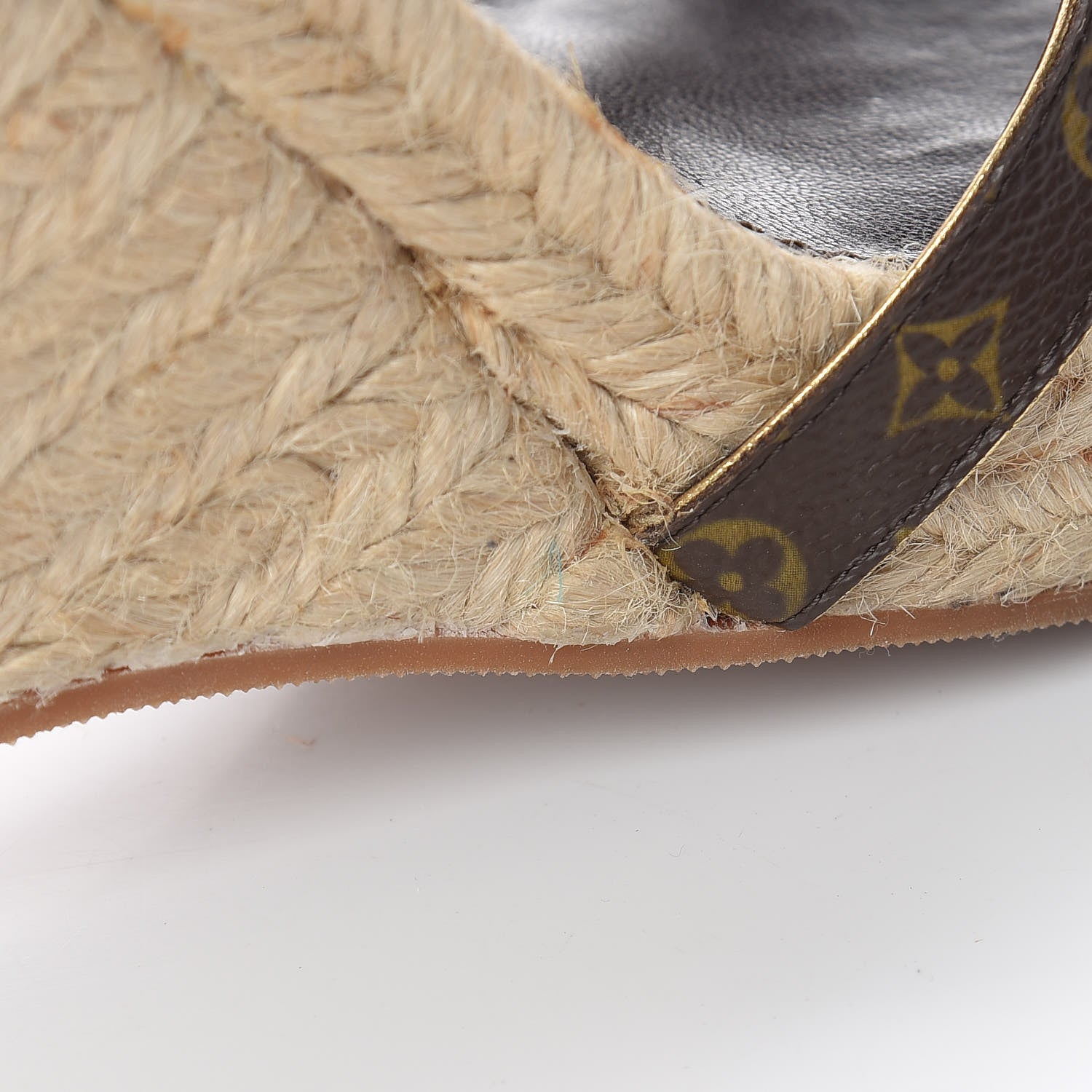 Louis Vuitton Monogram Metallic Bahamas T-Strap Espadrille Wedge Sandals 37 Brown 9 of 10