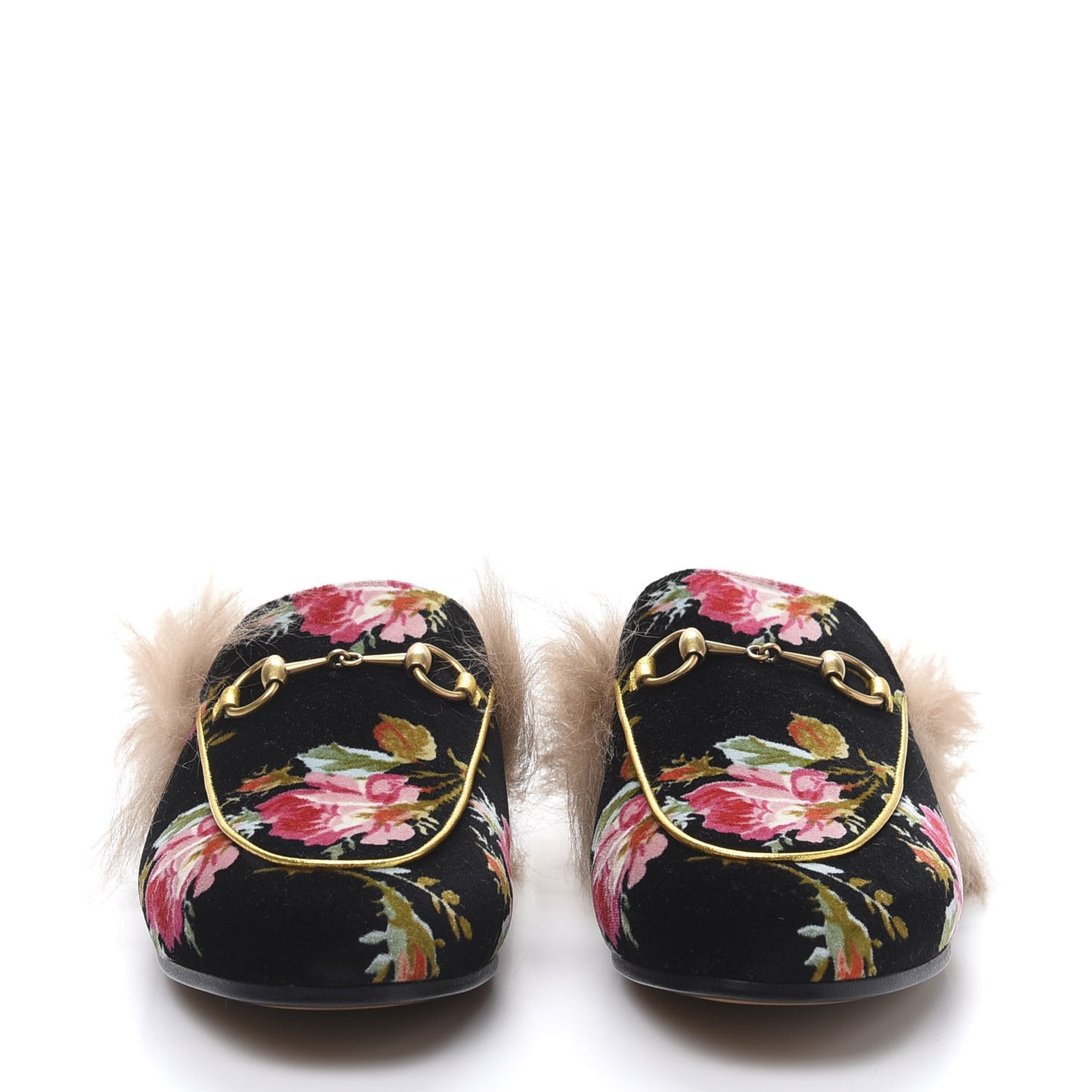 Velvet Fur Floral Womens Princetown Slippers 37 Black