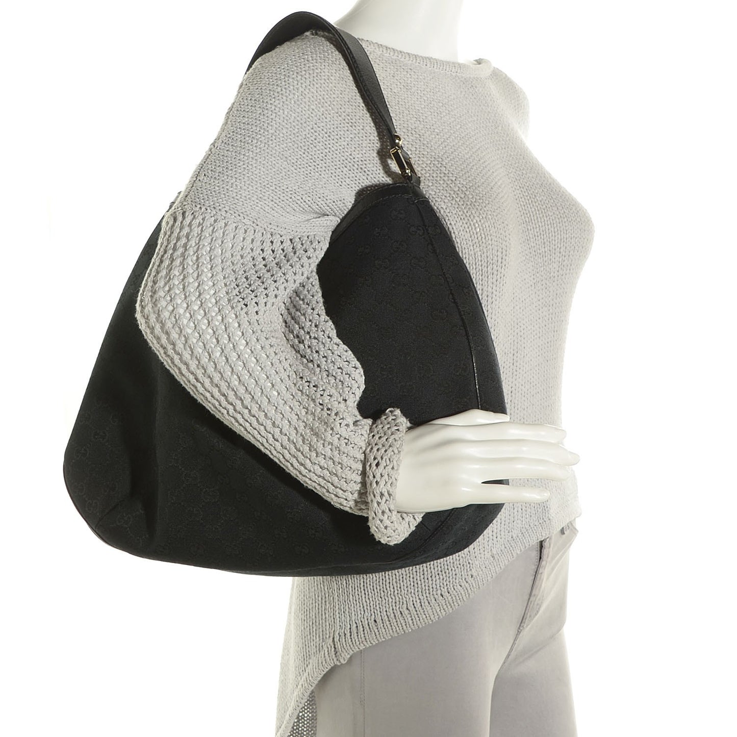 Monogram Large New Ladies Web Hobo Black