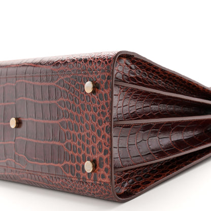 Saint Laurent Calfskin Crocodile Embossed Small Sac De Jour Dark Blood 10 of 13