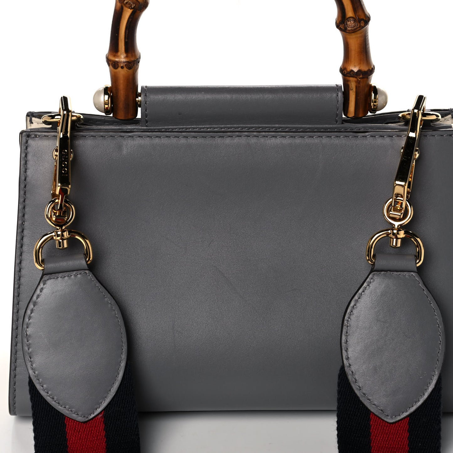 Nappa Bamboo Web Mini Nymphaea Top Handle Bag Deep Grey Mystic White