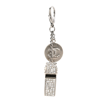 Chanel Crystal Baguette CC Whistle Key Chain Silver 1 of 4