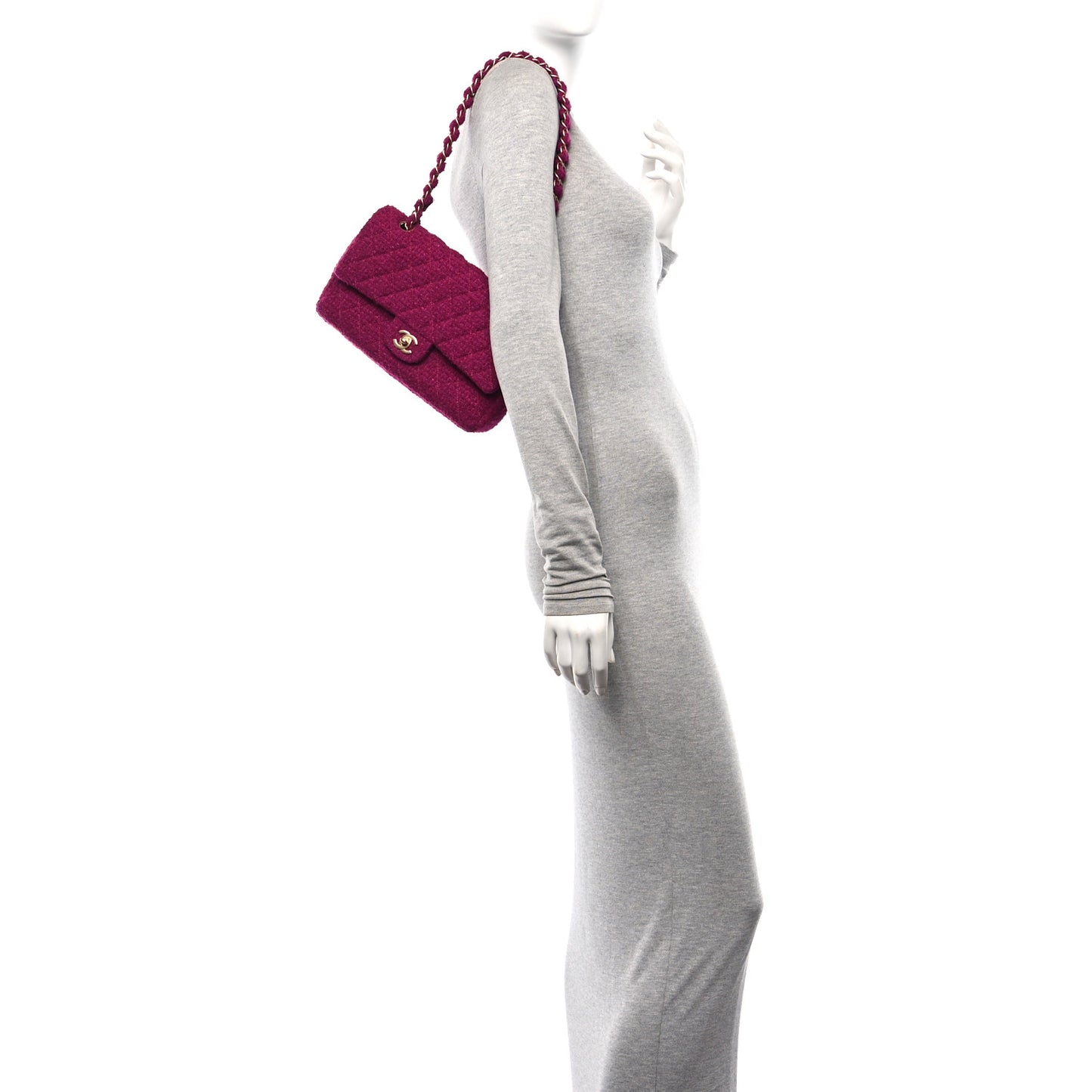 Tweed Quilted Double Flap Fuchsia