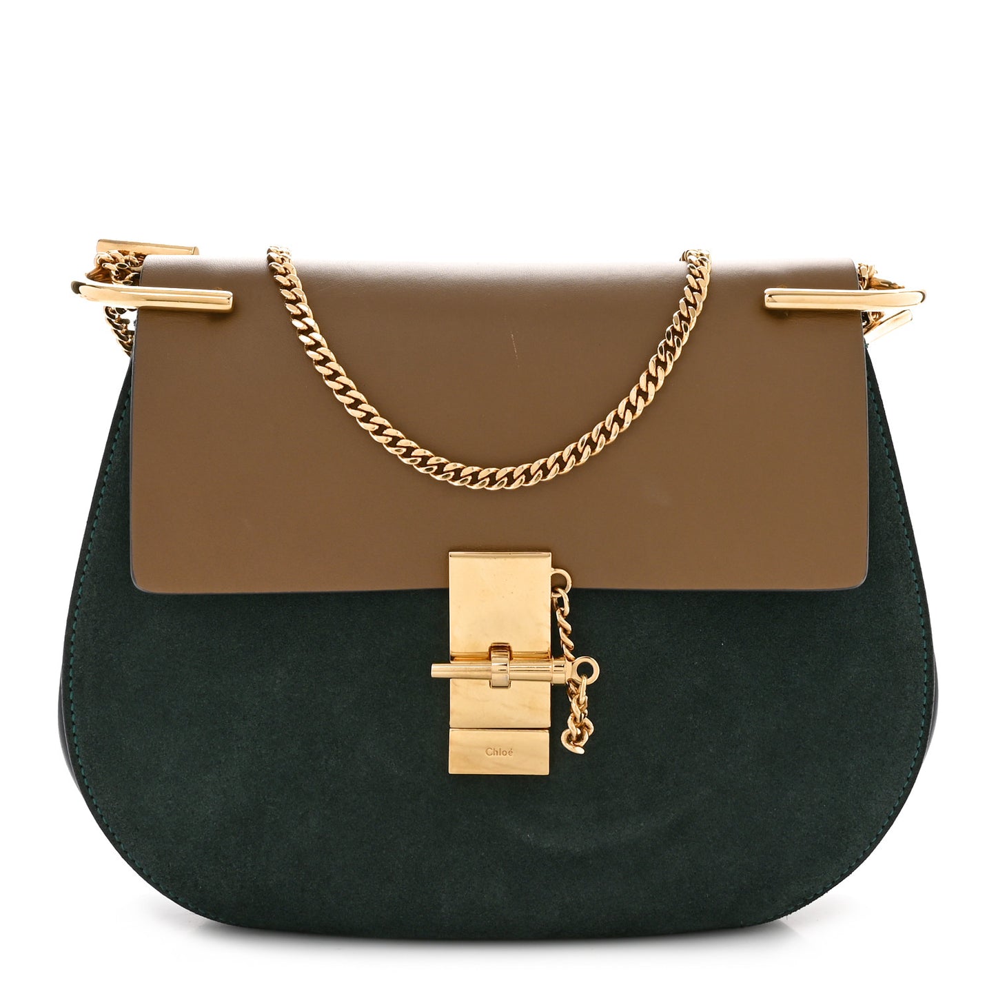 Suede Smooth Calfskin Drew Shoulder Bag Intense Green Brown