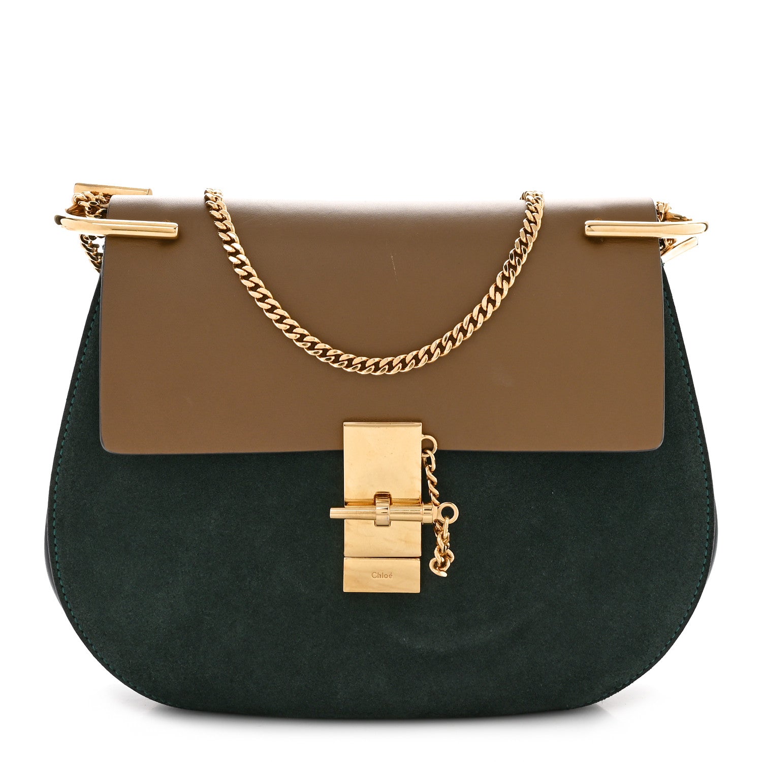 Chloe Suede Smooth Calfskin Drew Shoulder Bag Intense Green Brown 1 of 9