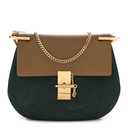 Chloe Suede Smooth Calfskin Drew Shoulder Bag Intense Green Brown 1 of 9