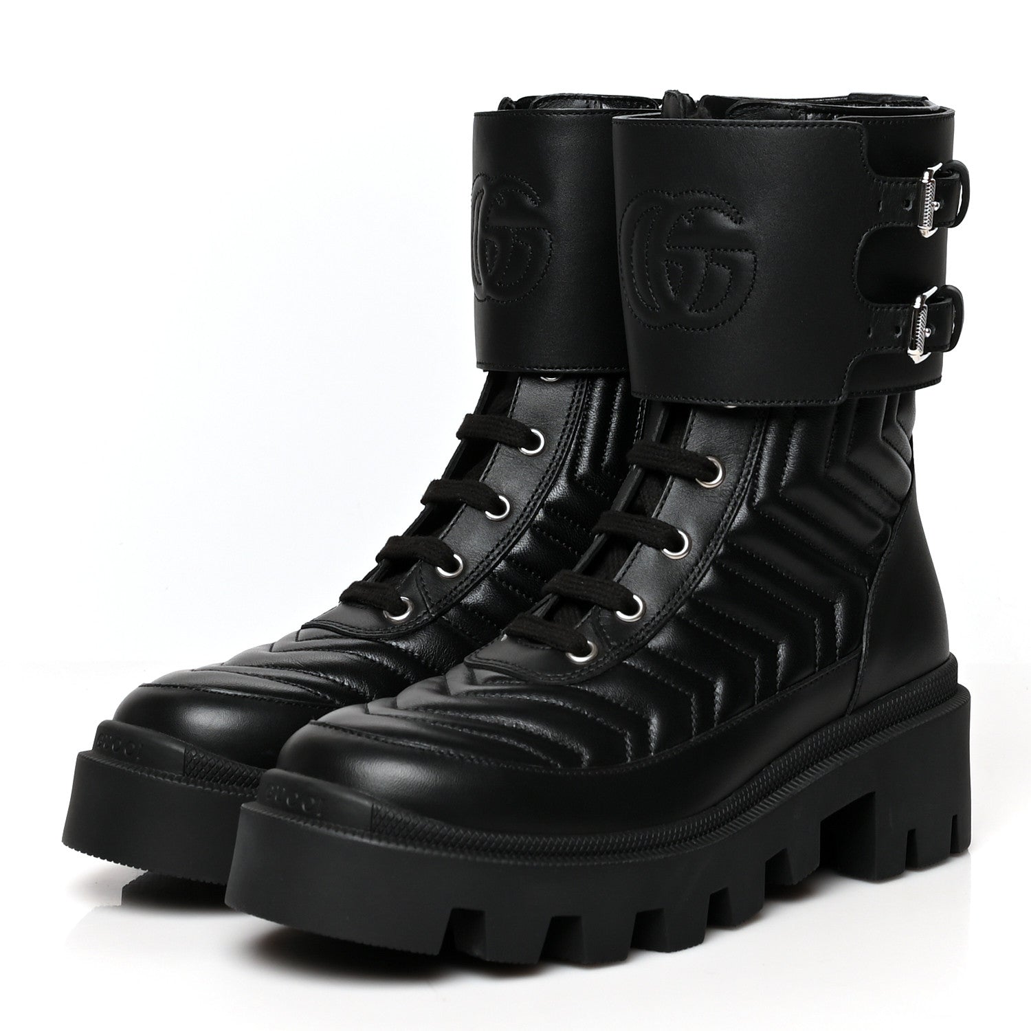 Gucci Nappa Frances GG Matelasse Platform Combat Boots 36 Black 3 of 7