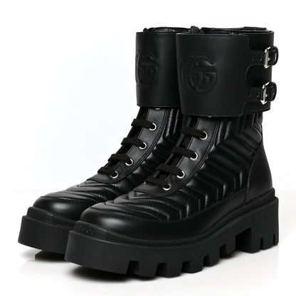 Gucci Nappa Frances GG Matelasse Platform Combat Boots 36 Black 3 of 7