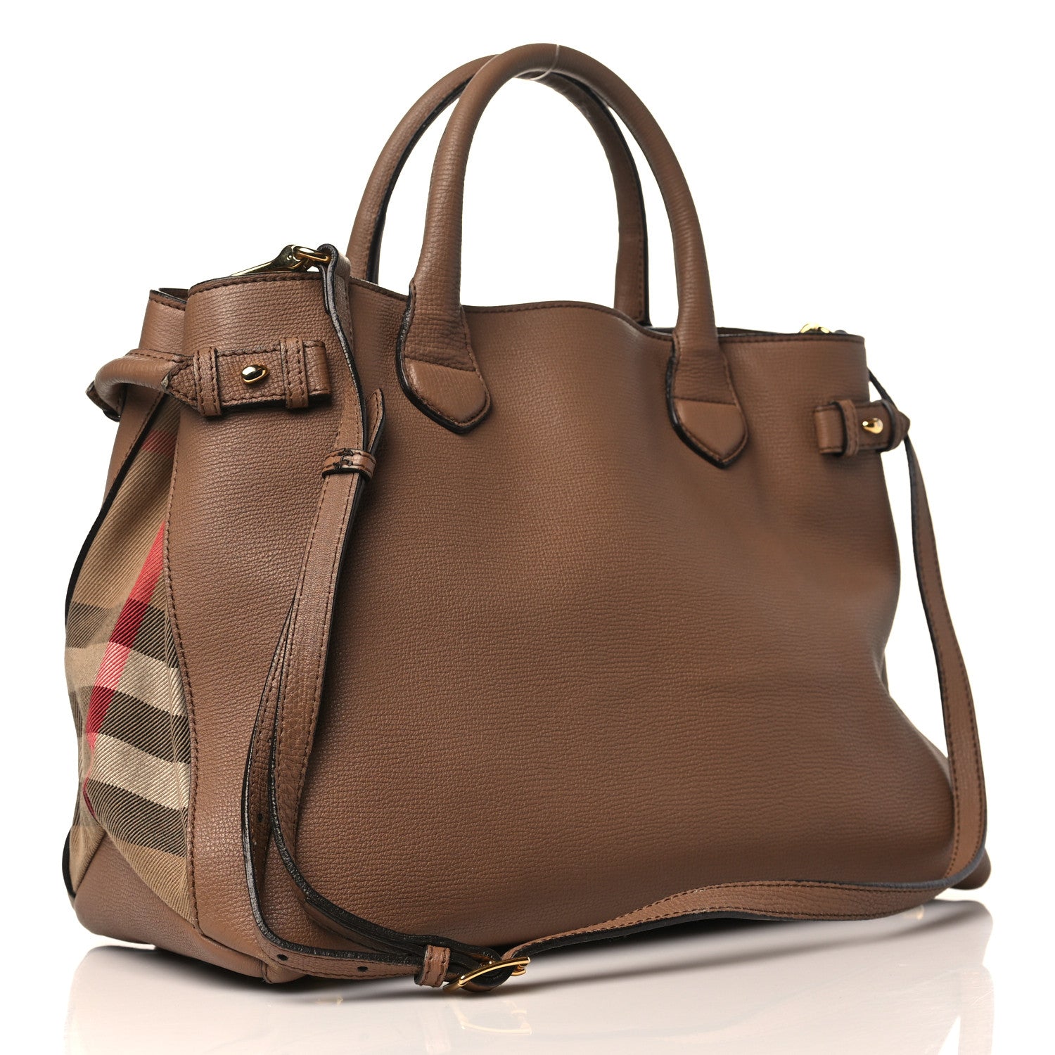Burberry Grainy Calfskin House Check Medium Banner Tote Dark Sand 3 of 13