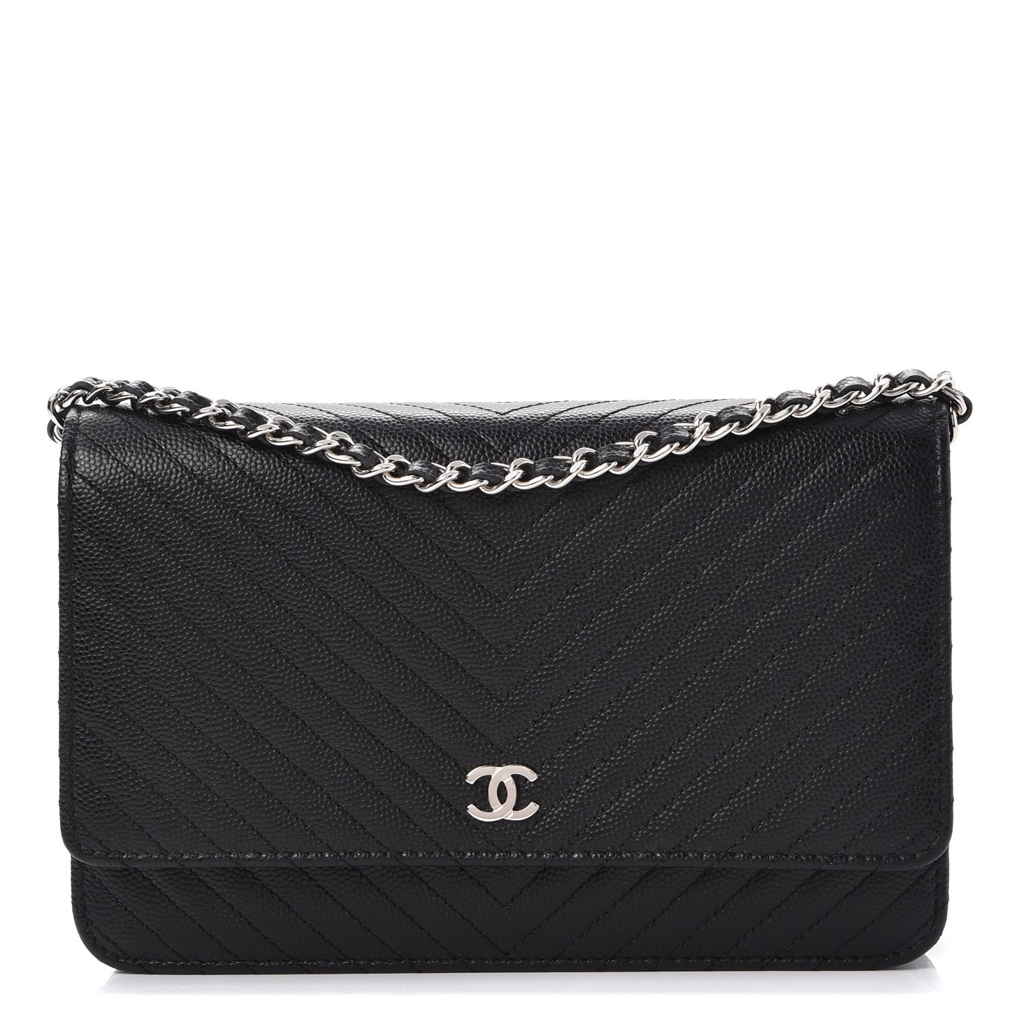Caviar Chevron Quilted Wallet On Chain WOC Black