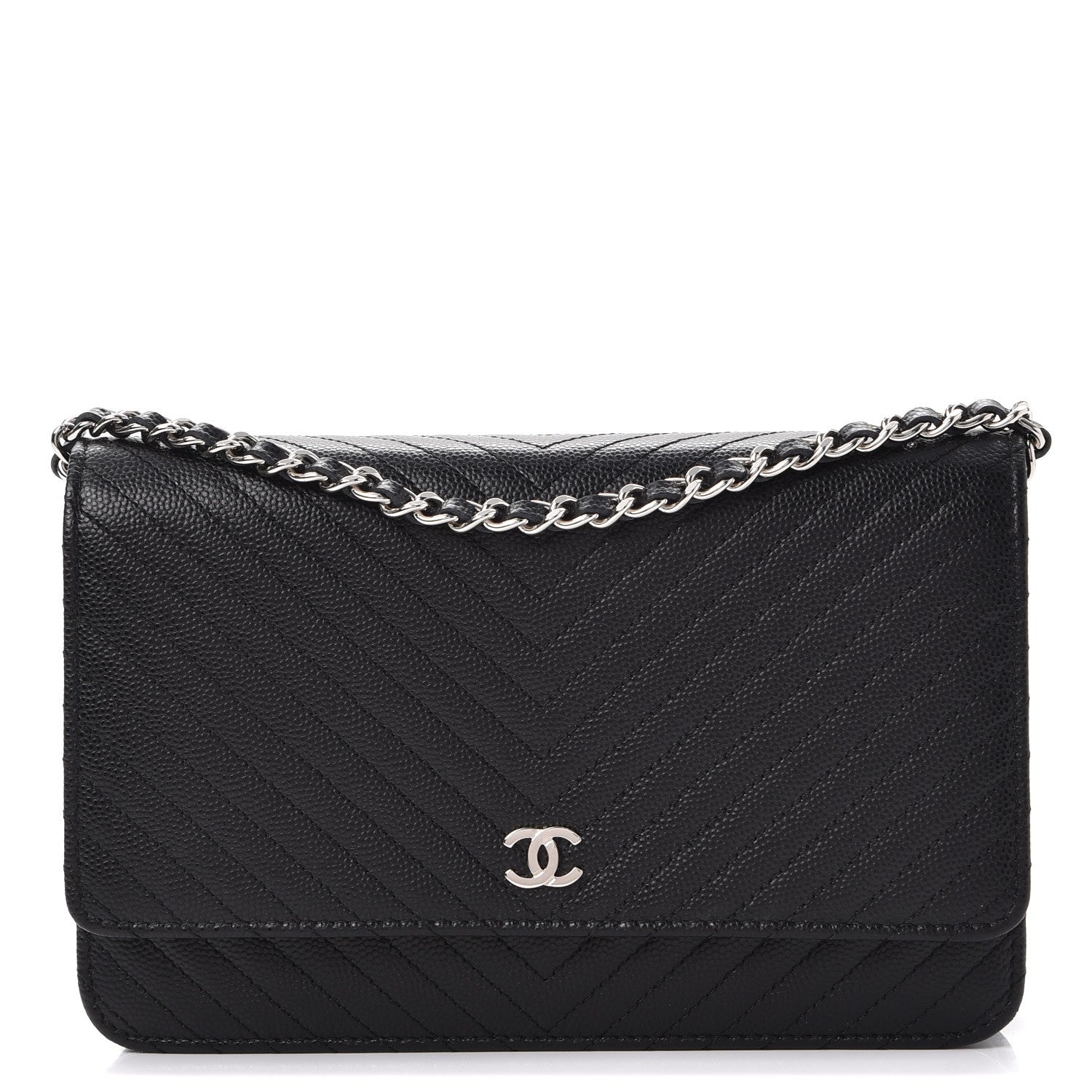 Chanel Caviar Chevron Quilted Wallet On Chain WOC Black 1 of 9
