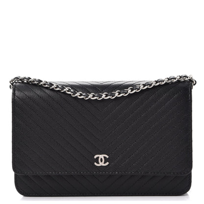 Chanel Caviar Chevron Quilted Wallet On Chain WOC Black 1 of 9