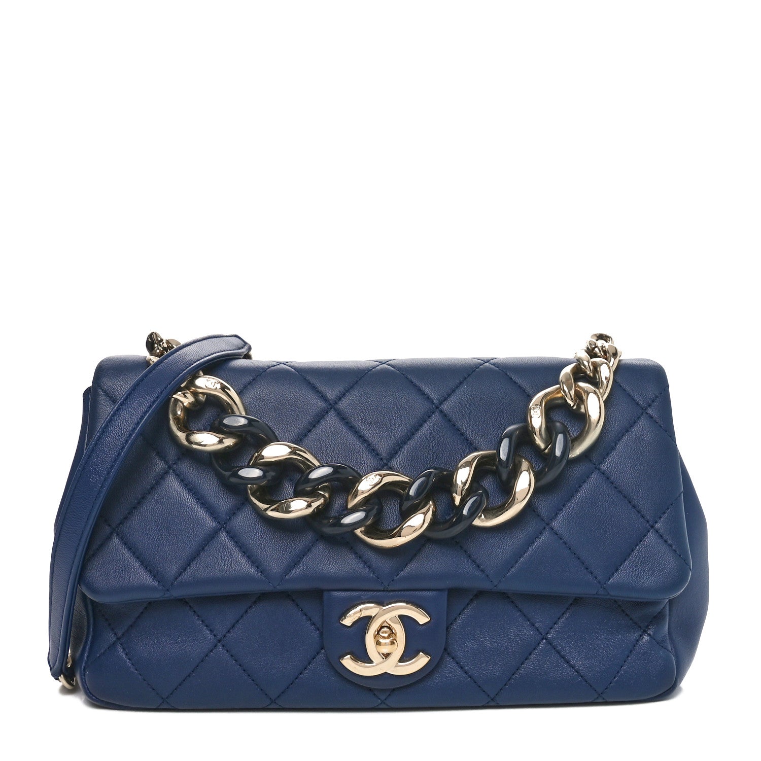 Chanel Lambskin Quilted Resin Bi-Color Chain Flap Bag Navy 1 of 10