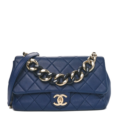 Chanel Lambskin Quilted Resin Bi-Color Chain Flap Bag Navy 1 of 10