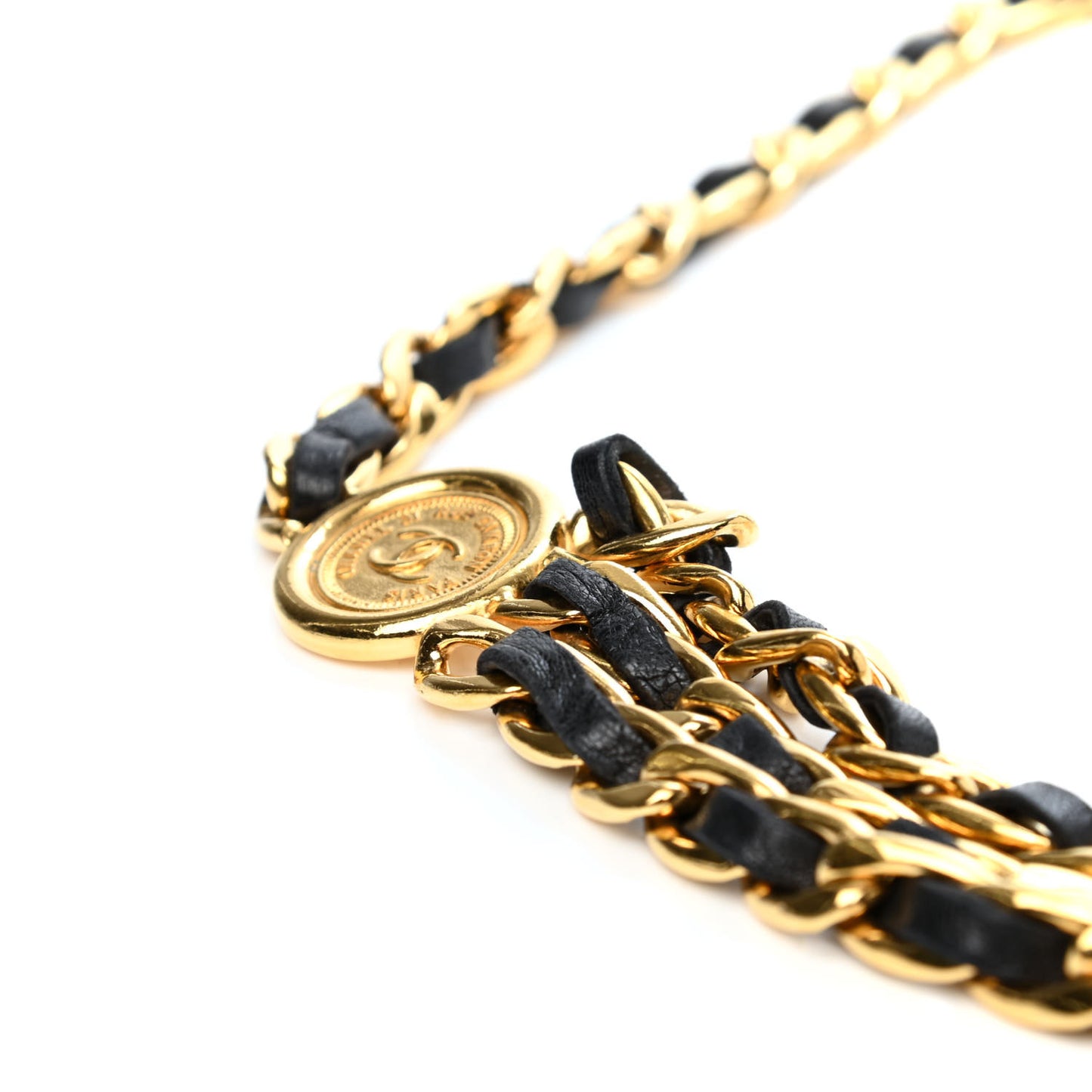 Lambskin Chain CC Medallion Belt Black Gold