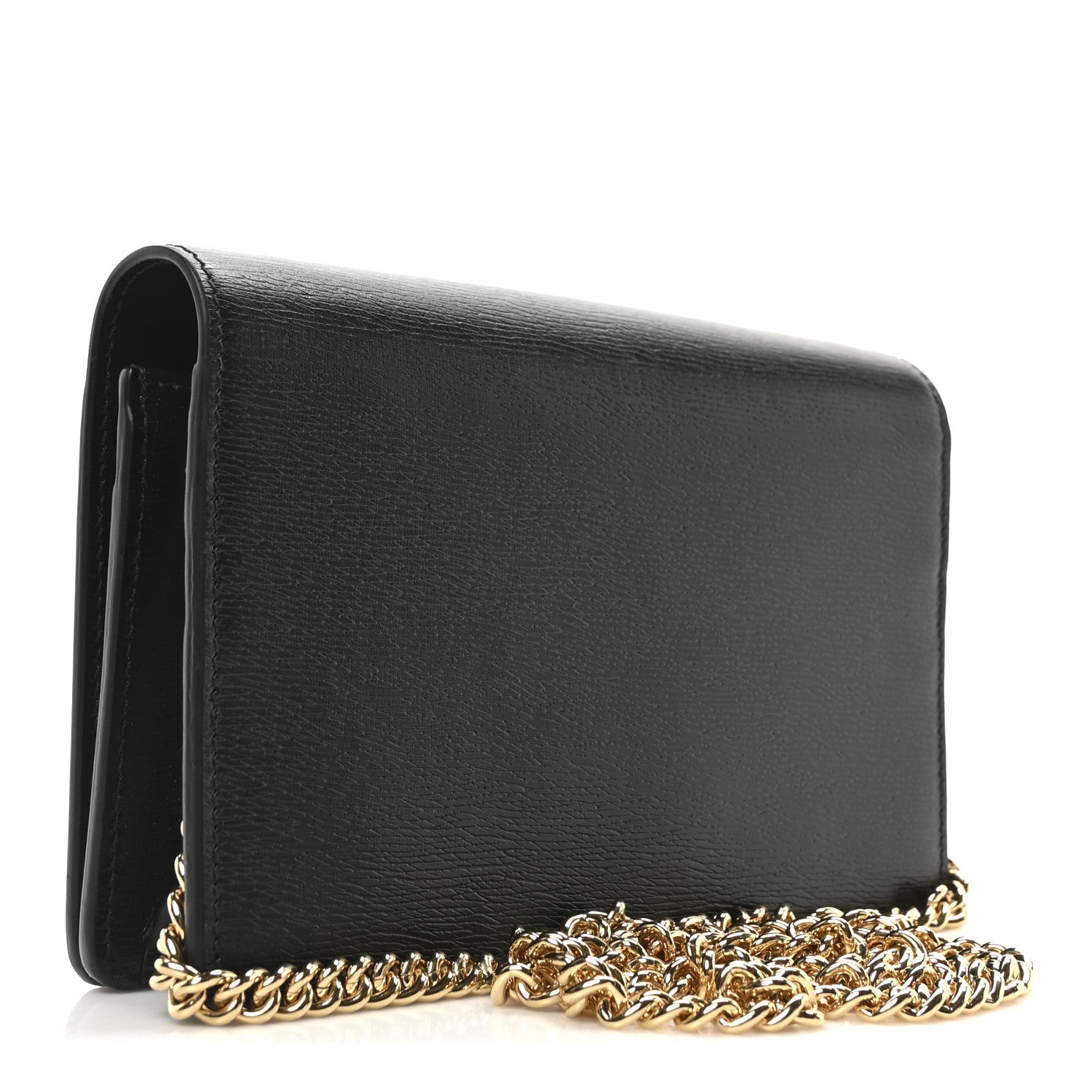 Gucci Textured Calfskin Script Logo Wallet On Chain Black 3 of 9