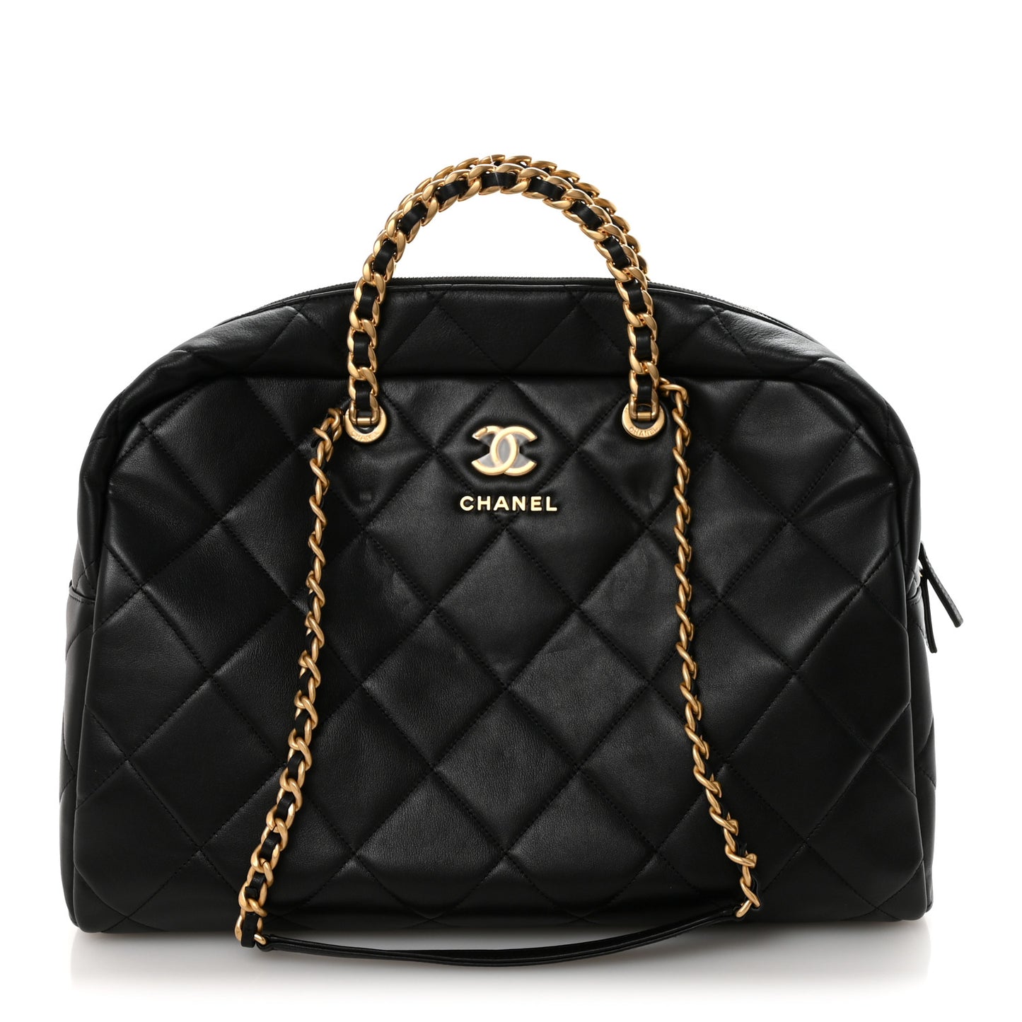 Calfskin Quilted Maxi Travel Bowling Bag Black