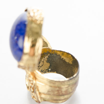Saint Laurent Glass Cabochon Arty Ovale Ring 7 Gold Lapis 4 of 5