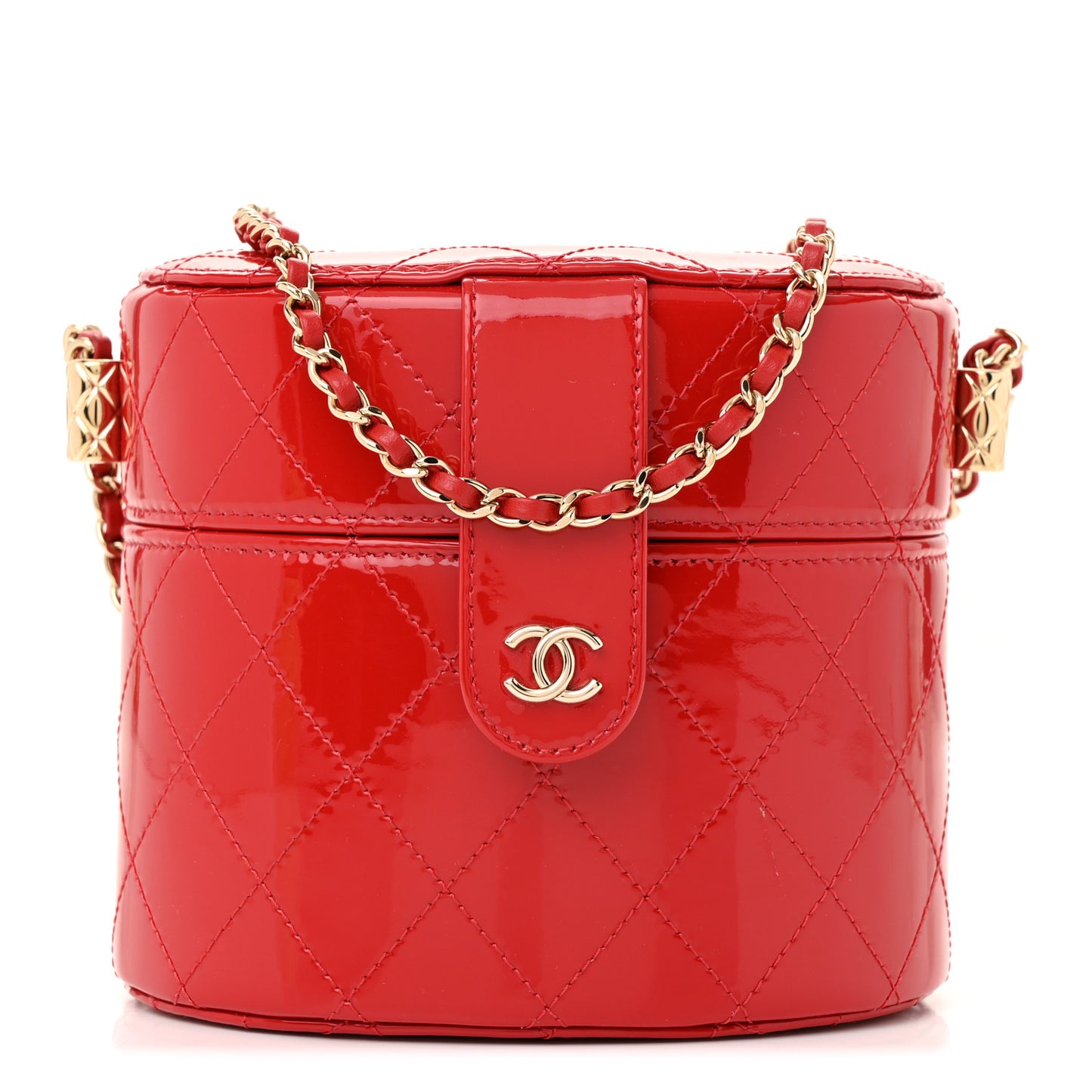 Patent Quilted Small Round Vanity With Chain Red