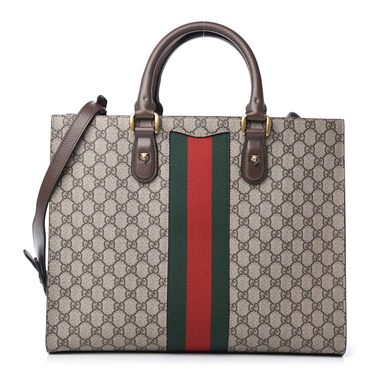 GG Supreme Monogram Web XL Animalier Top Handle Tote Brown