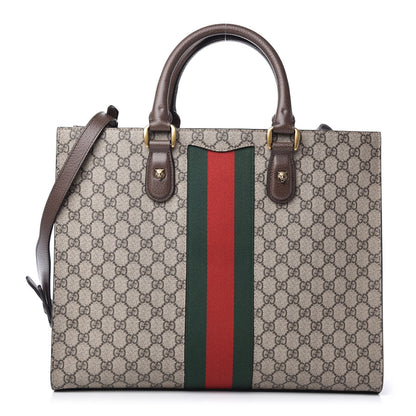Gucci GG Supreme Monogram Web XL Animalier Top Handle Tote Brown 1 of 10