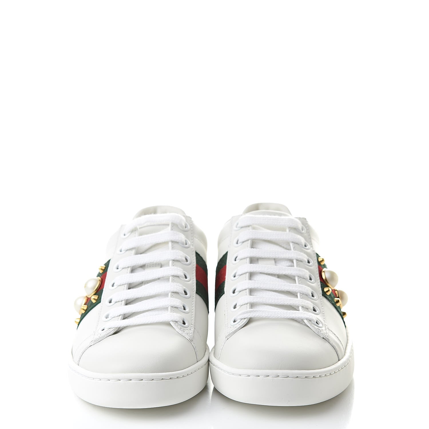 Gucci Calfskin Web Pearl Studded Womens Ace Sneakers 34 White 2 of 10