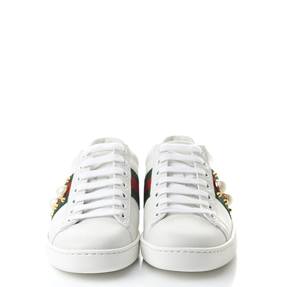 Gucci Calfskin Web Pearl Studded Womens Ace Sneakers 34 White 2 of 10