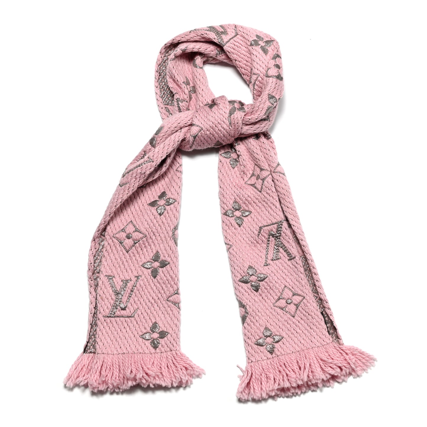 Wool Silk Logomania Shine Scarf Pink