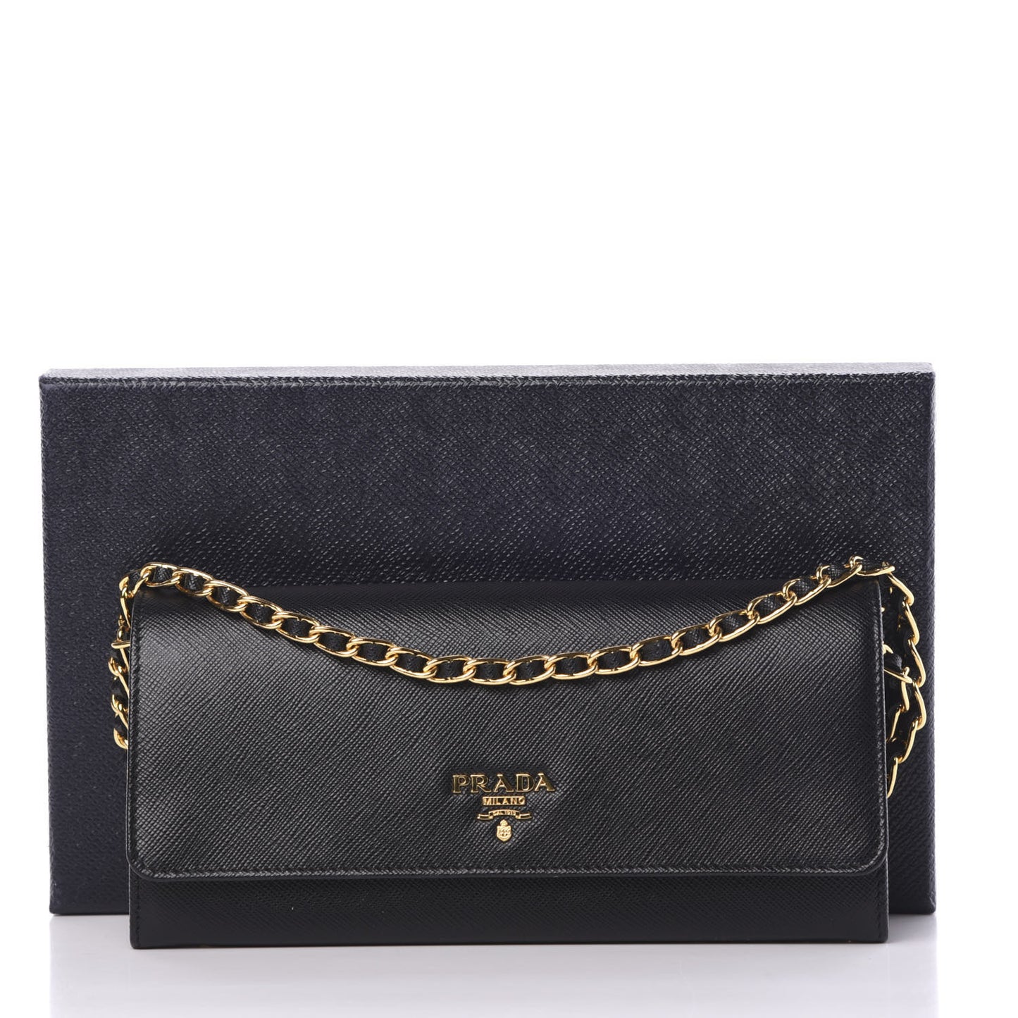 Saffiano Metal Oro Chain Wallet Black