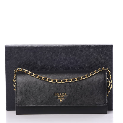 Prada Saffiano Metal Oro Chain Wallet Black 10 of 10